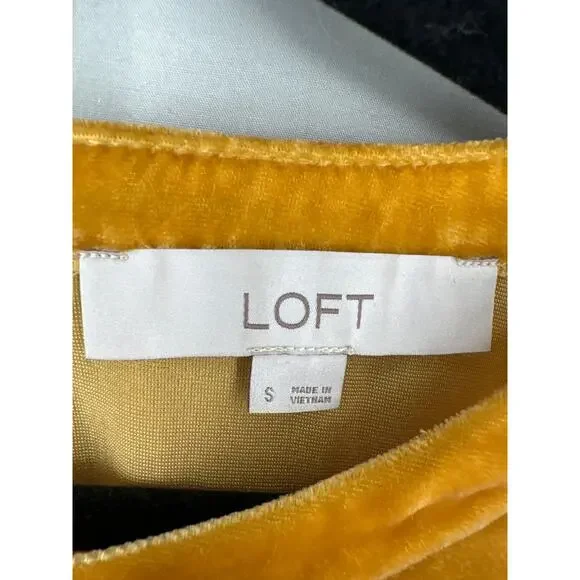 Loft Top Womens Small Yellow Velvet Ruffle Flowy Boho Cottage Bohemian - Picture 2 of 7